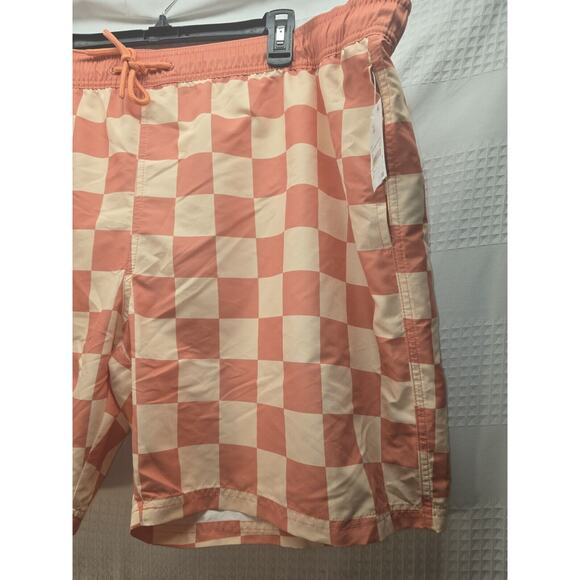 Mad Engine Swim Trunks Size XXL Checker Print Mens Drawstring Orange Beach Pool - Picture 2 of 6